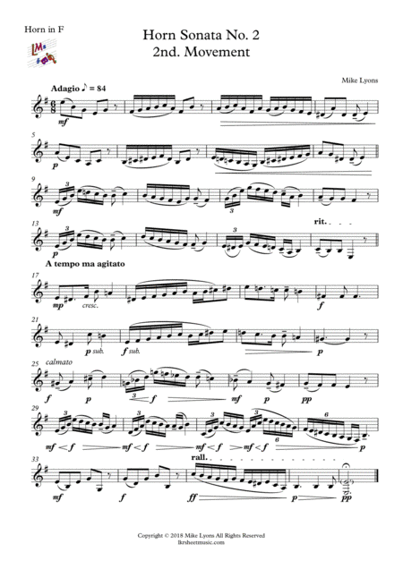 Free Sheet Music Horn Sonata No 2 2nd Movement Adagio