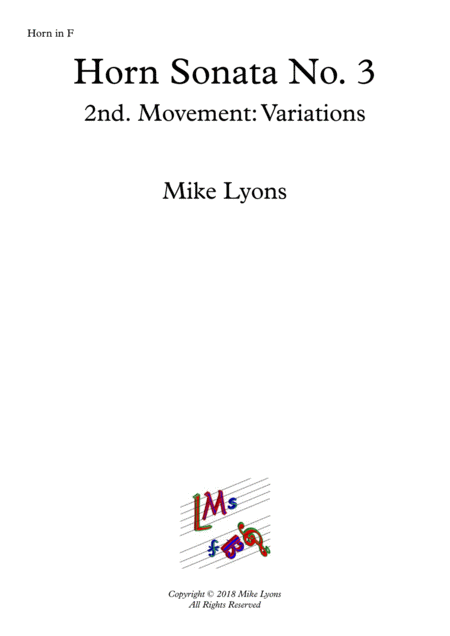 Horn Sonata No 3 2nd Movement Variations Lento Sheet Music