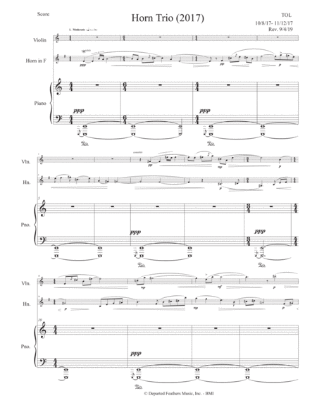 Horn Trio 2017 For Violin Horn And Piano Piano Part Sheet Music