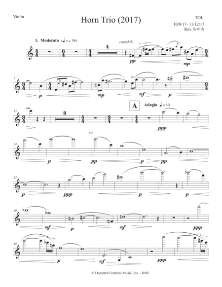 Horn Trio 2017 For Violin Horn And Piano Violin Part Sheet Music