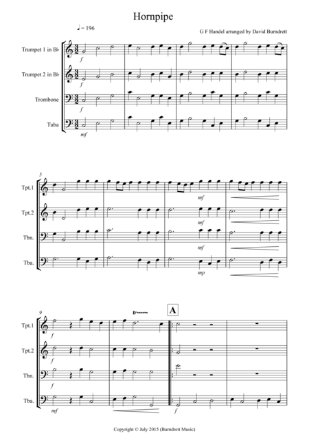 Hornpipe From Handels Water Music For Brass Quartet Sheet Music