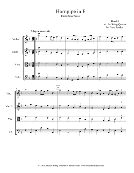 Hornpipe In F For String Quartet Sheet Music