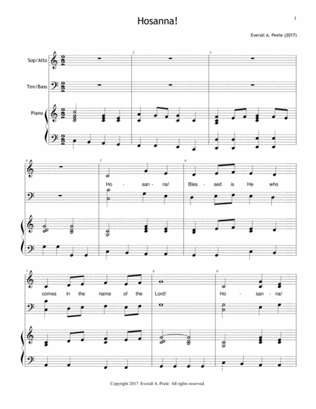 Free Sheet Music Hosanna Choir Version Includes Unlimited License To Copy