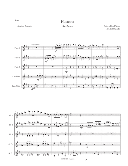 Free Sheet Music Hosanna For Flutes