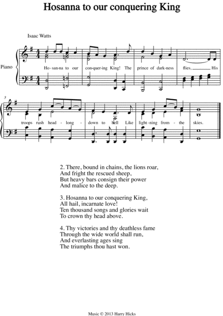 Hosanna To Our Conquering King A New Tune To A Wonderful Isaac Watts Hymn Sheet Music