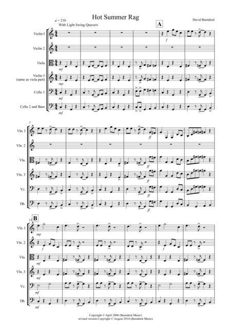 Free Sheet Music Hot Summer Rag For String Orchestra