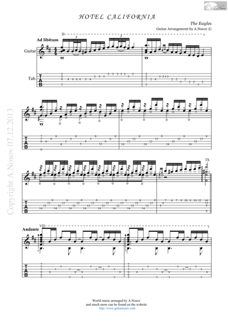 Hotel California Sheet Music For Guitar Sheet Music