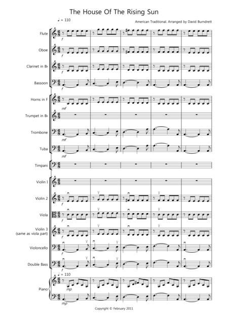 Free Sheet Music House Of The Rising Sun For School Orchestra