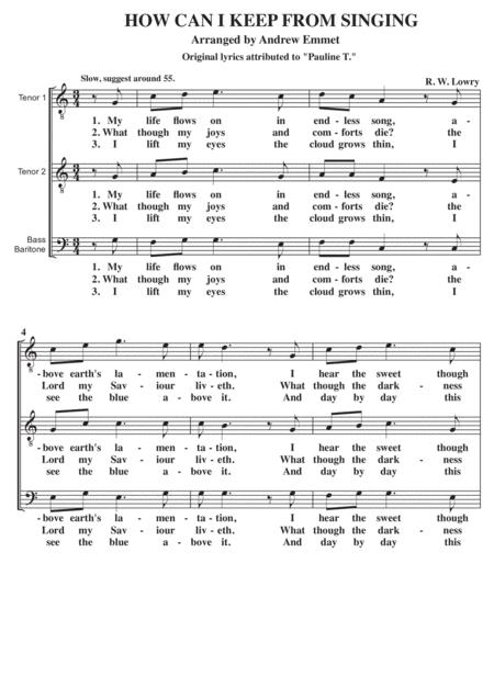 How Can I Keep From Singing A Cappella Ttb Original Lyrics Sheet Music