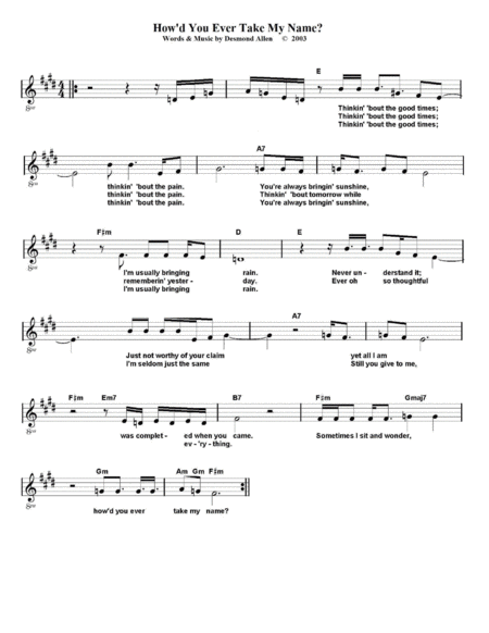 How D You Ever Take My Name By Desmond Allen Sheet Music