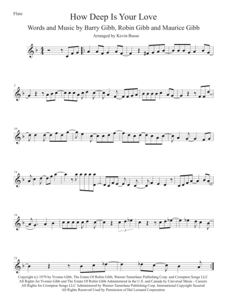 How Deep Is Your Love Flute Sheet Music