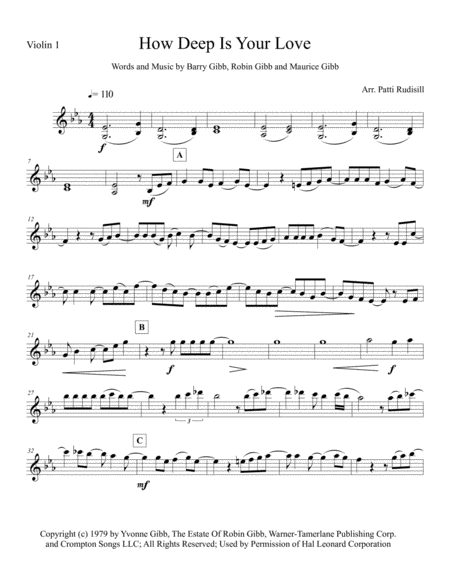 How Deep Is Your Love String Trio Sheet Music