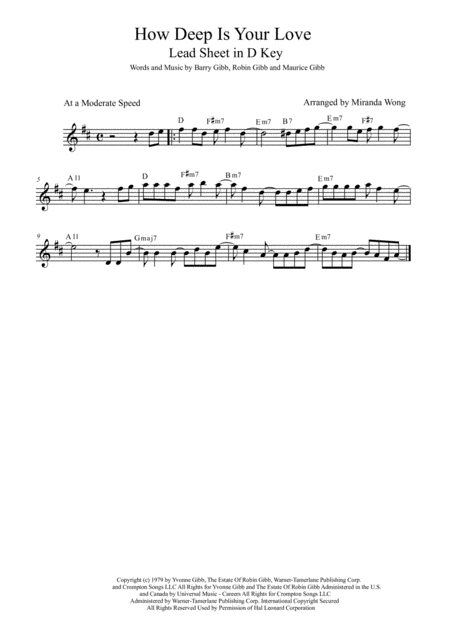 Free Sheet Music How Deep Is Your Love Tenor Or Soprano Saxophone Solo D Key