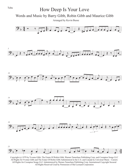 How Deep Is Your Love Tuba Sheet Music