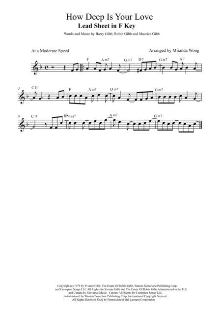 Free Sheet Music How Deep Is Your Love Violin Solo In F Key With Chords