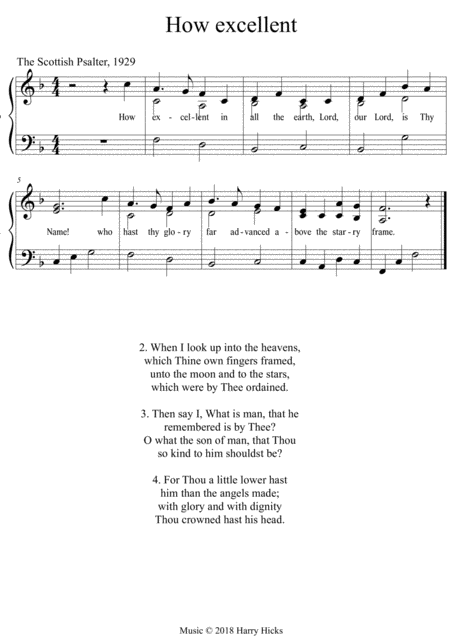 How Excellent In All The Earth A New Tune To A Wonderful Old Hymn Sheet Music