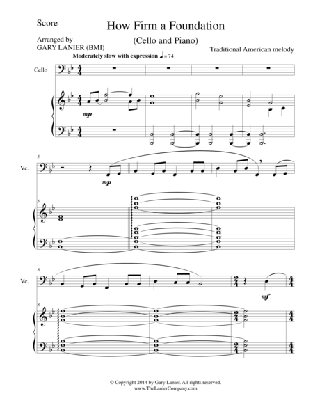 Free Sheet Music How Firm A Foundation Cello Piano And Cello Part