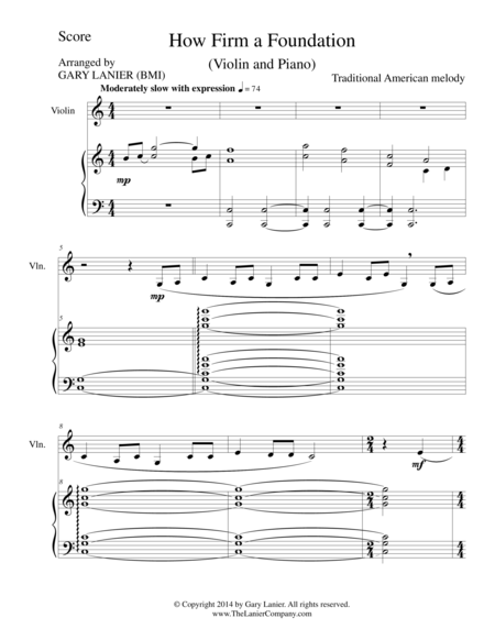 Free Sheet Music How Firm A Foundation Violin Piano And Violin Part