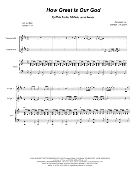 Free Sheet Music How Great Is Our God Duet For Bb Trumpet