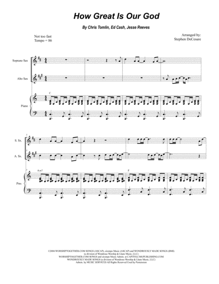 How Great Is Our God Duet For Soprano Alto Saxophone Sheet Music