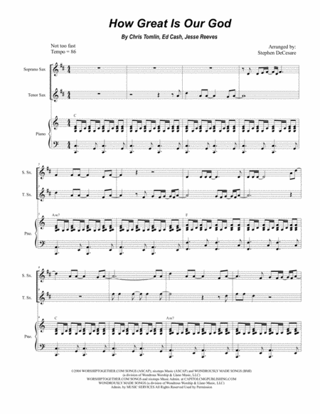 How Great Is Our God Duet For Soprano Tenor Saxophone Sheet Music