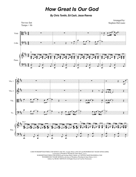 Free Sheet Music How Great Is Our God For String Quartet And Piano