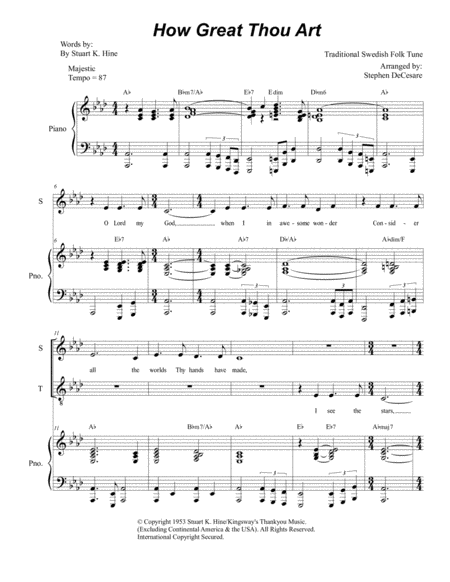 Free Sheet Music How Great Thou Art Duet For Soprano And Tenor Solo Piano Accompaniment