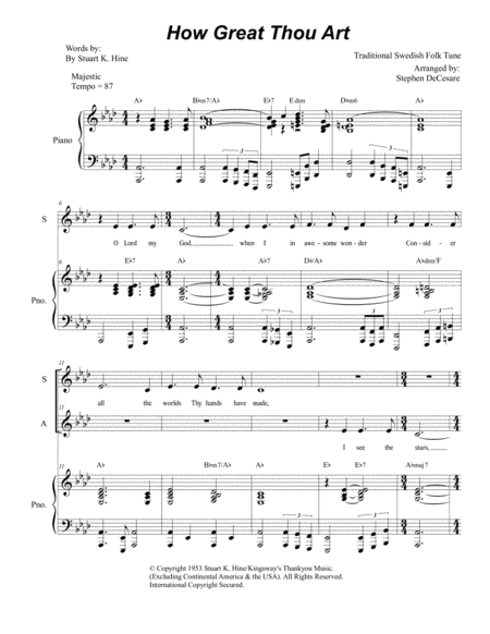 How Great Thou Art For 2 Part Choir Sa Piano Accompaniment Sheet Music