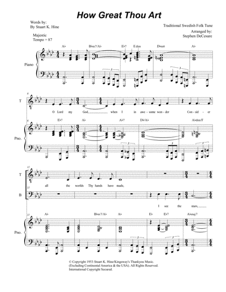 Free Sheet Music How Great Thou Art For 2 Part Choir Tb Piano Accompaniment