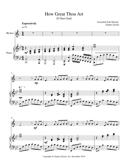 Free Sheet Music How Great Thou Art Treble Bb Instrument Solo