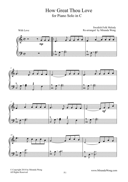 How Great Thou Love Children Piano Solo In C Key Sheet Music