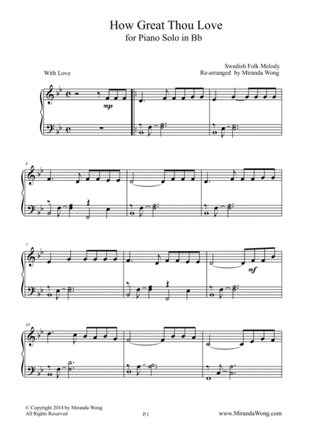 How Great Thou Love Easy Piano Solo In Bb Key Church Music Sheet Music