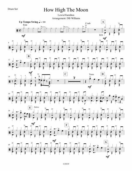 How High The Moon Drum Set Sheet Music