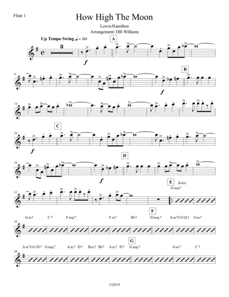 Free Sheet Music How High The Moon Flute 1