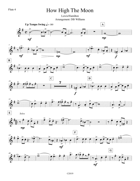 Free Sheet Music How High The Moon Flute 4