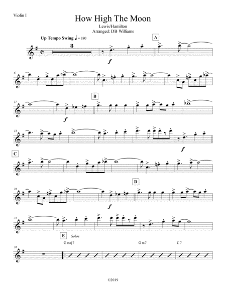 How High The Moon Violin 1 Sheet Music