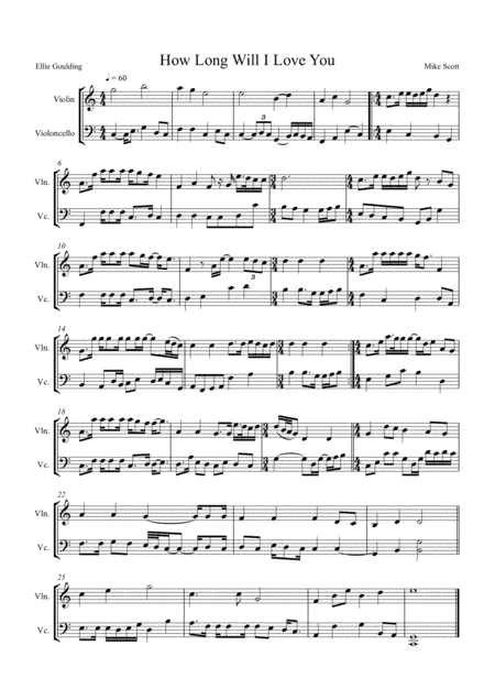 How Long Will I Love You By Ellie Goulding Arranged For String Duo Violin And Cello Sheet Music