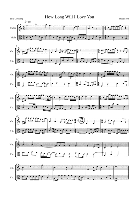 How Long Will I Love You By Ellie Goulding Arranged For String Duo Violin And Viola Sheet Music