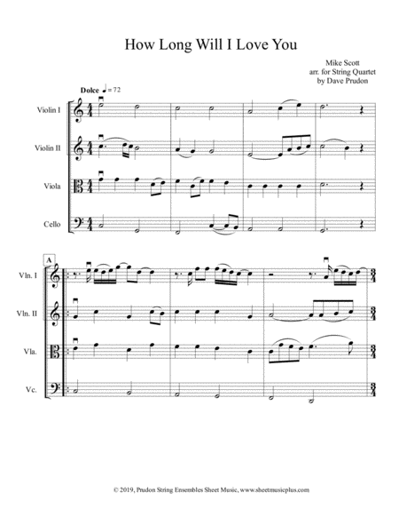 How Long Will I Love You For String Quartet Sheet Music