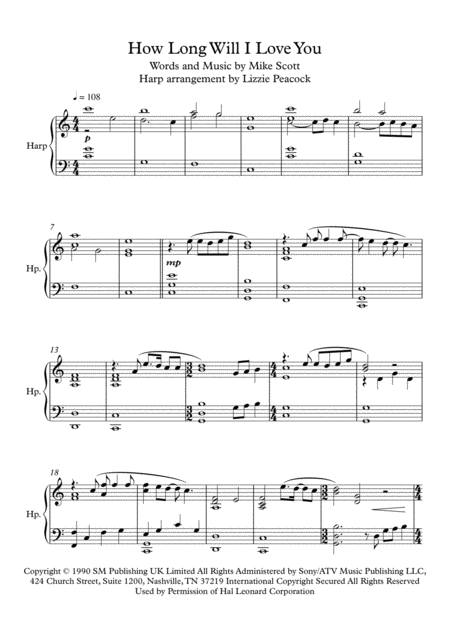 Free Sheet Music How Long Will I Love You Harp Solo