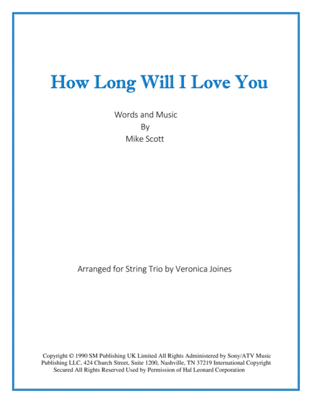 Free Sheet Music How Long Will I Love You String Trio