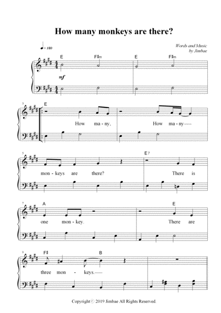 Free Sheet Music How Many Monkeys Are There Nursery Rhymes For Easy Piano