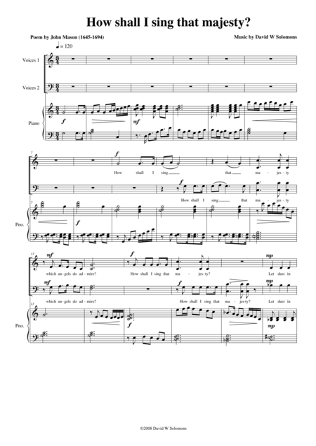 Free Sheet Music How Shall I Sing That Majesty For Choir And Piano