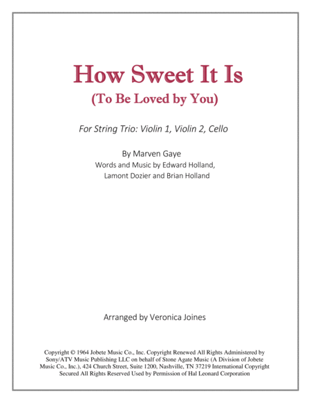 How Sweet It Is To Be Loved By You For String Trio Violin1 Violin 2 Cello Sheet Music