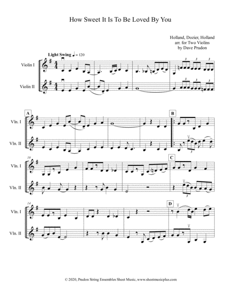 Free Sheet Music How Sweet It Is To Be Loved By You For Two Violins