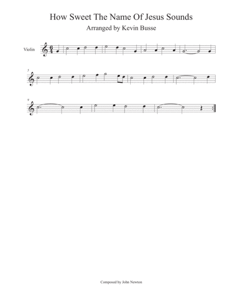 How Sweet The Name Of Jesus Sounds Easy Key Of C Violin Sheet Music