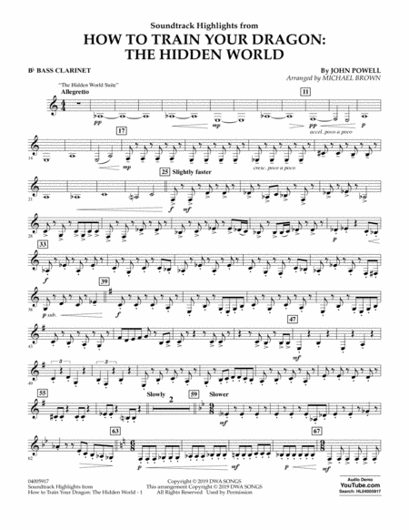 How To Train Your Dragon The Hidden World Arr Michael Brown Bb Bass Clarinet Sheet Music