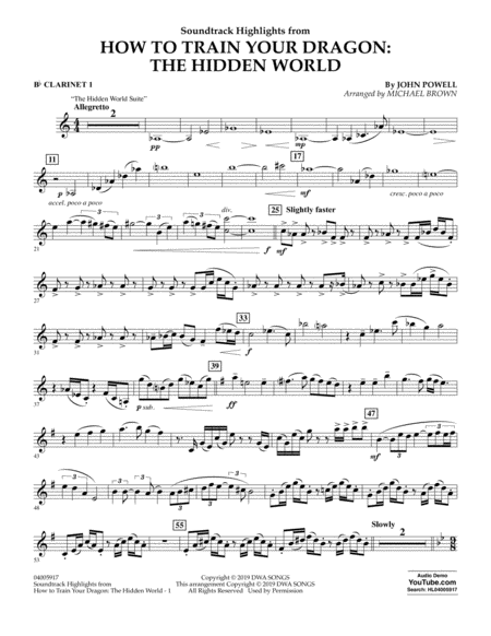 How To Train Your Dragon The Hidden World Arr Michael Brown Bb Clarinet 1 Sheet Music