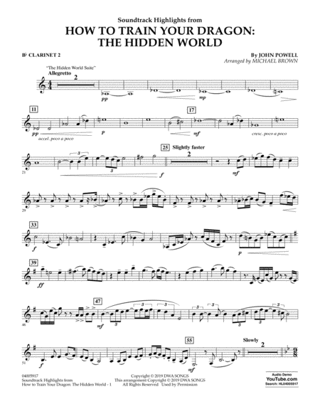 How To Train Your Dragon The Hidden World Arr Michael Brown Bb Clarinet 2 Sheet Music