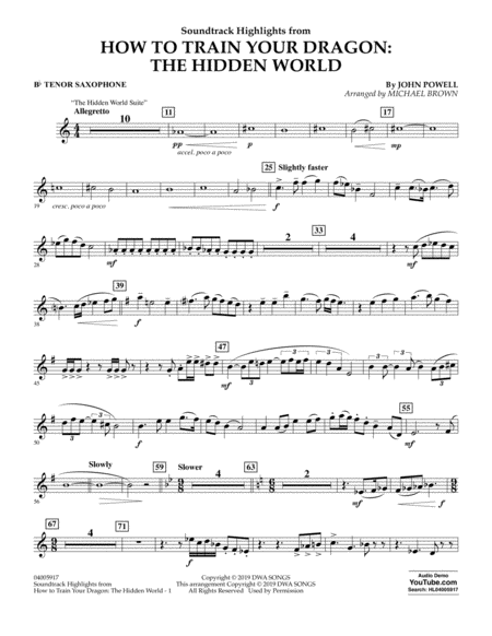 How To Train Your Dragon The Hidden World Arr Michael Brown Bb Tenor Saxophone Sheet Music